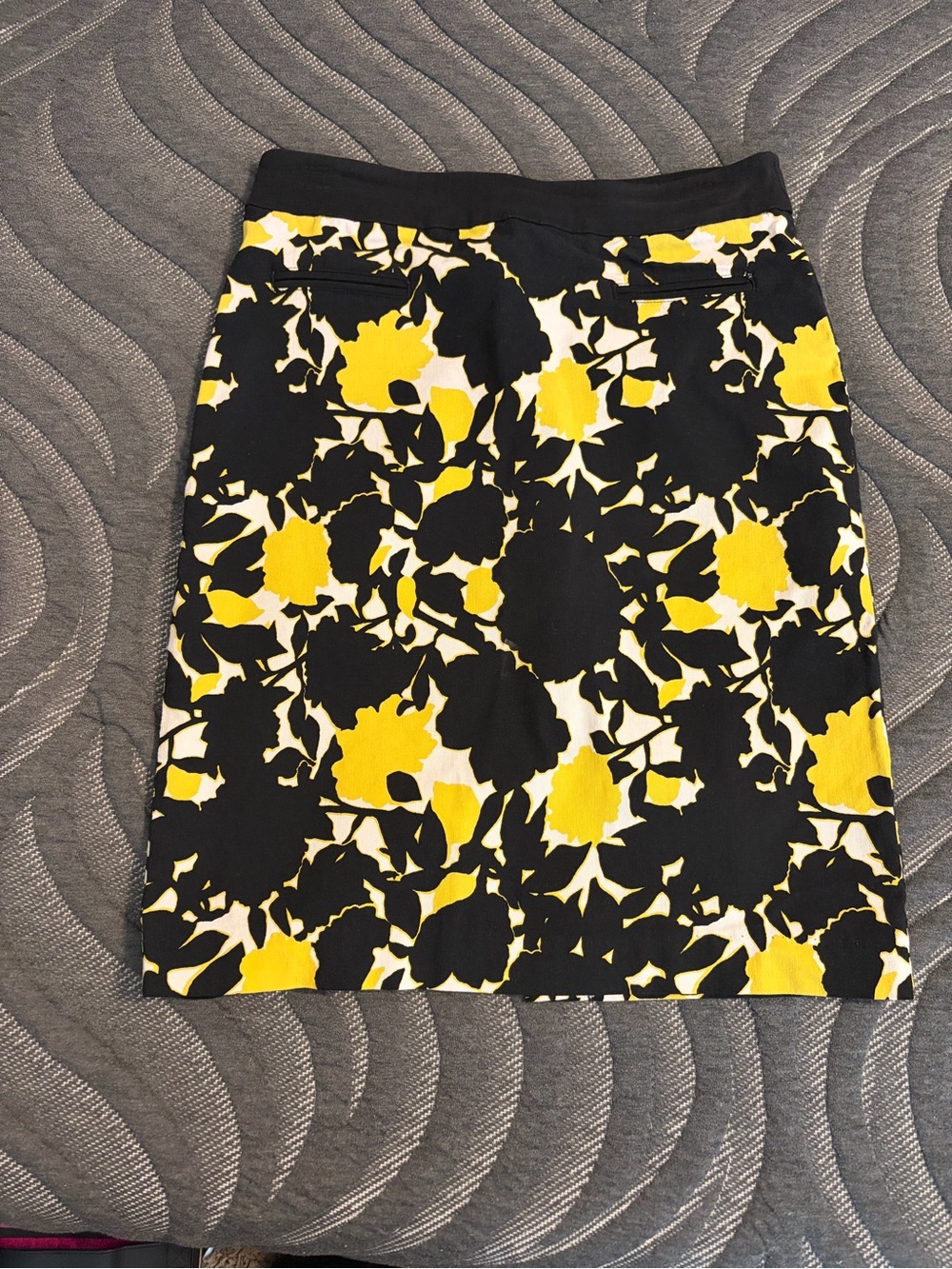 Margaret M Black Floral Pencil Skirt with Yellow Accents